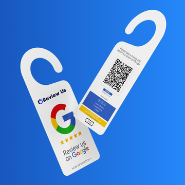 Review us on Google hotel door hanger with Google review QR code